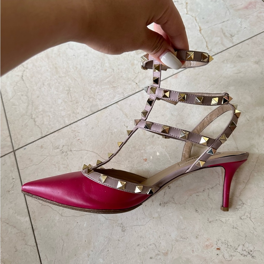 Valentino Garavani Iconic Pink Rockstud Caged Sandals Heels 38 Like New - Picture 3 of 8